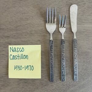Vintage Nasco Castillon Silverware Set, Floral‎ Design